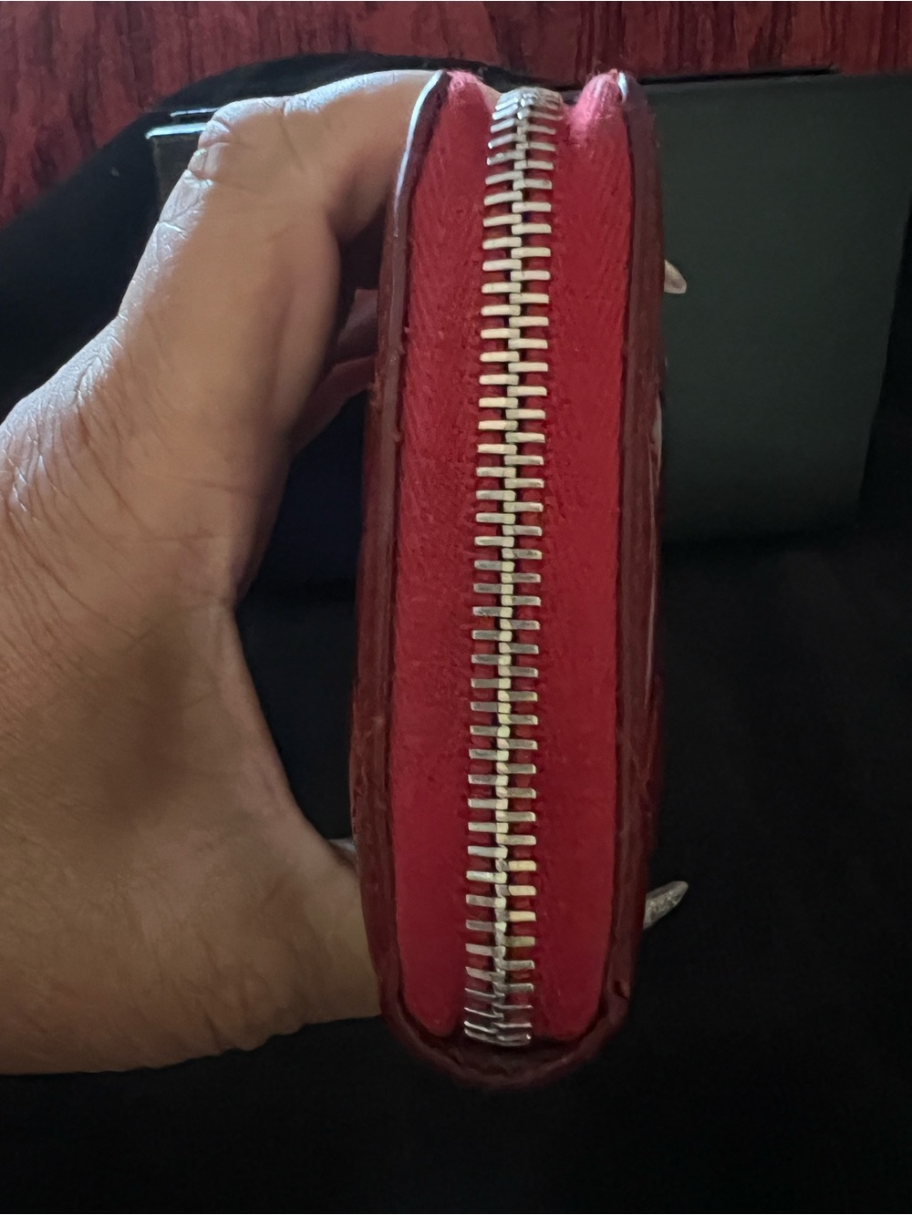 CHANEL Quilted Patent Leather Zip Wallet - Cherry Red - Picture 5 of 13
